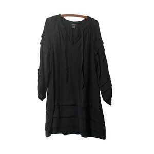 Club Monaco Womens Black Layered Textured Peasant Long Sleeve Dress Size 10